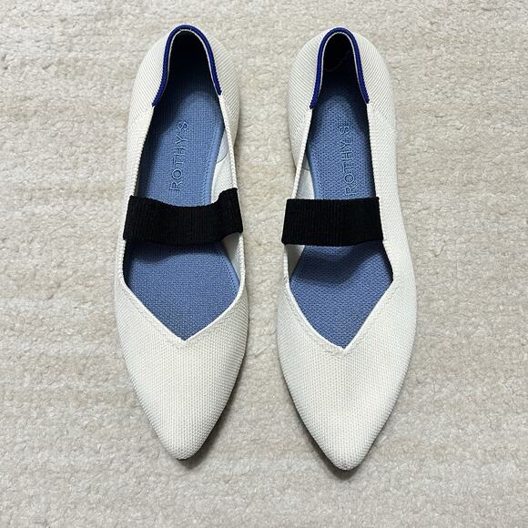 Mary Jane Shoes - Rothy’s Flats The Point Mary Jane Love Bird White Black Washable Size 10